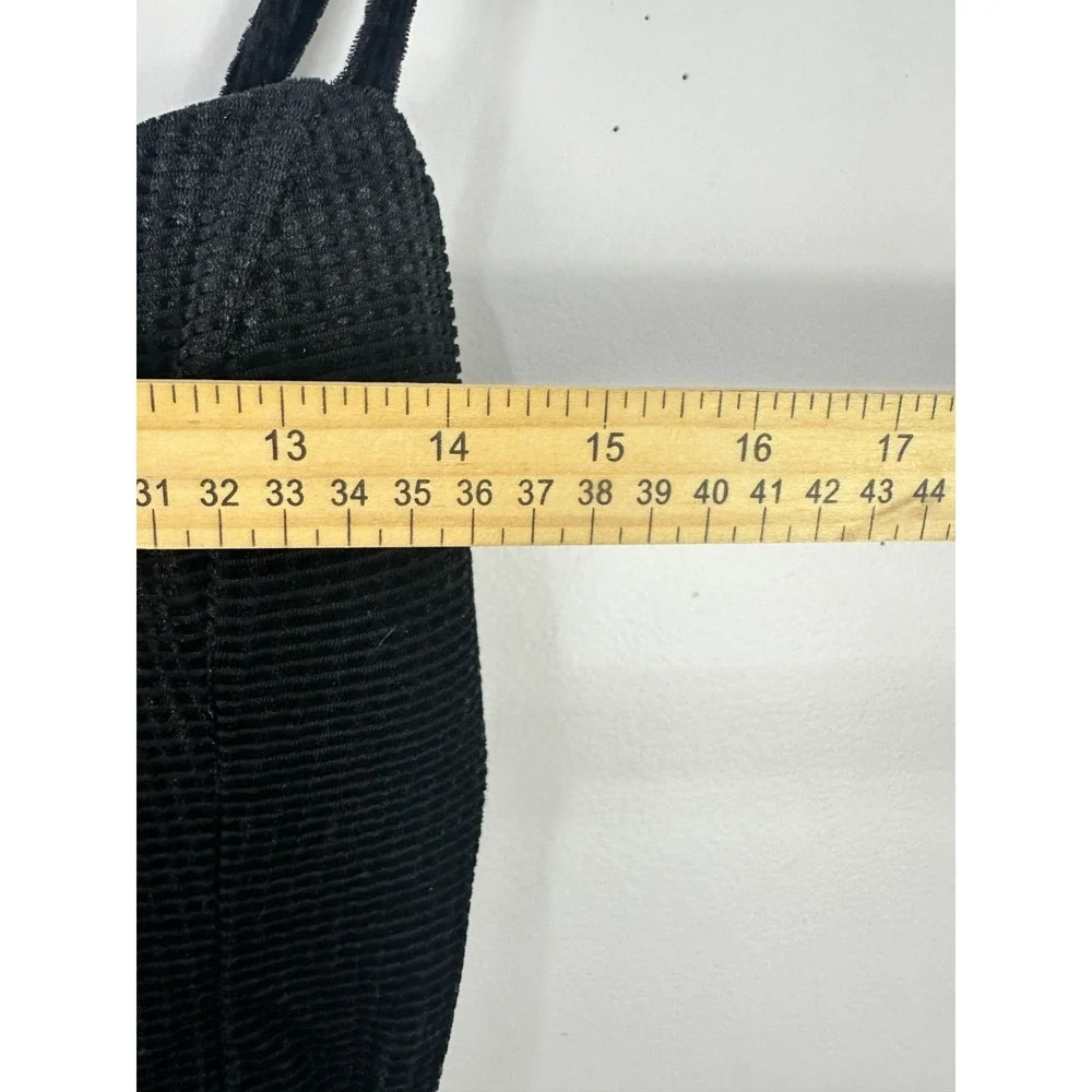 Sabora Jumpsuit L Black Velvet Textured Spaghetti Strap Slim Leg Goth Glam Party